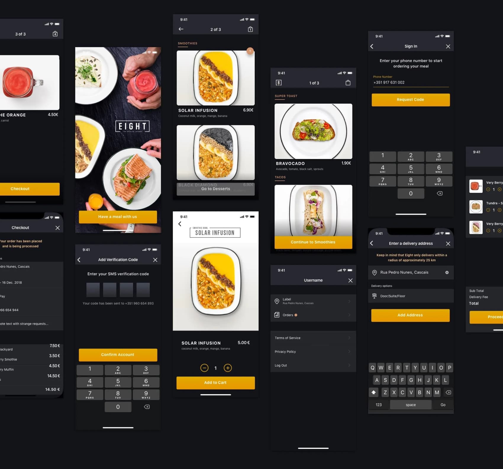 Eight Mobile App Screens